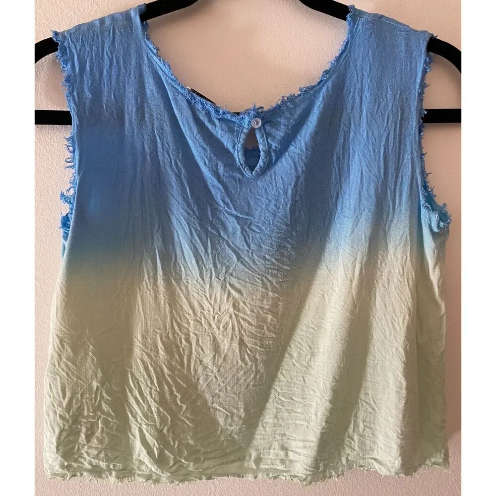 Splendid Fray Trim Blue Green Tie Die Sleeveless Shirt Top Juniors Sz 12